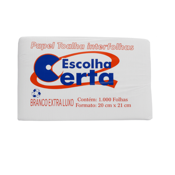 PAPEL TOALHA INTERFOLHAS 100% CEL VIRGEM 22GR 2 DOBRAS 20X21CM C/ 1000FLS - ESCOLHA CERTA